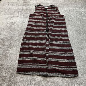 BCBGeneration Vest Duster Topper Long Womens L White Red Tweed Stripe Cardigan